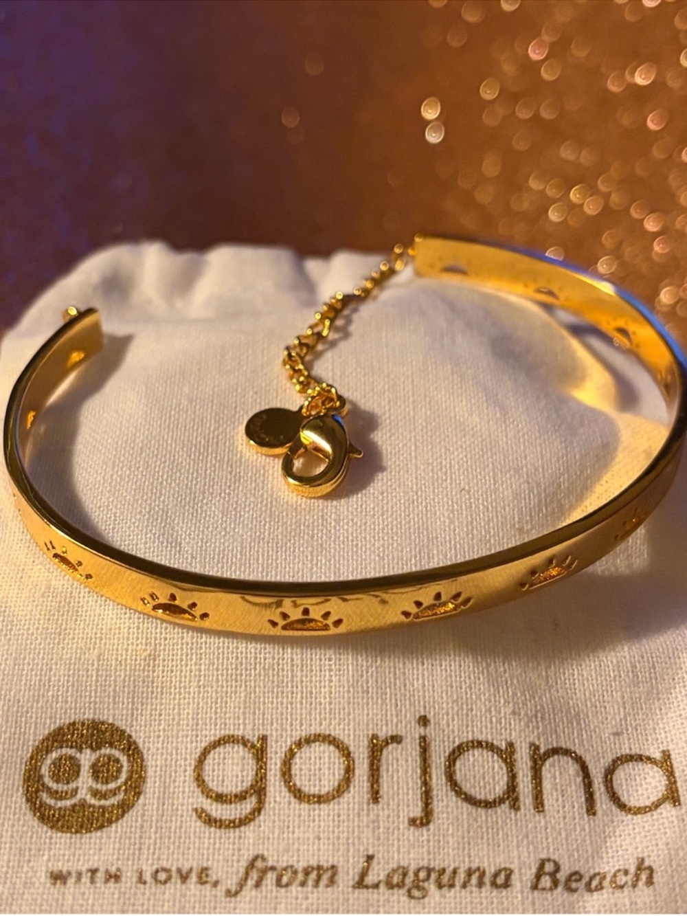 Gorjana Gold Sunbeam Engraved Cuff with Safety Chain